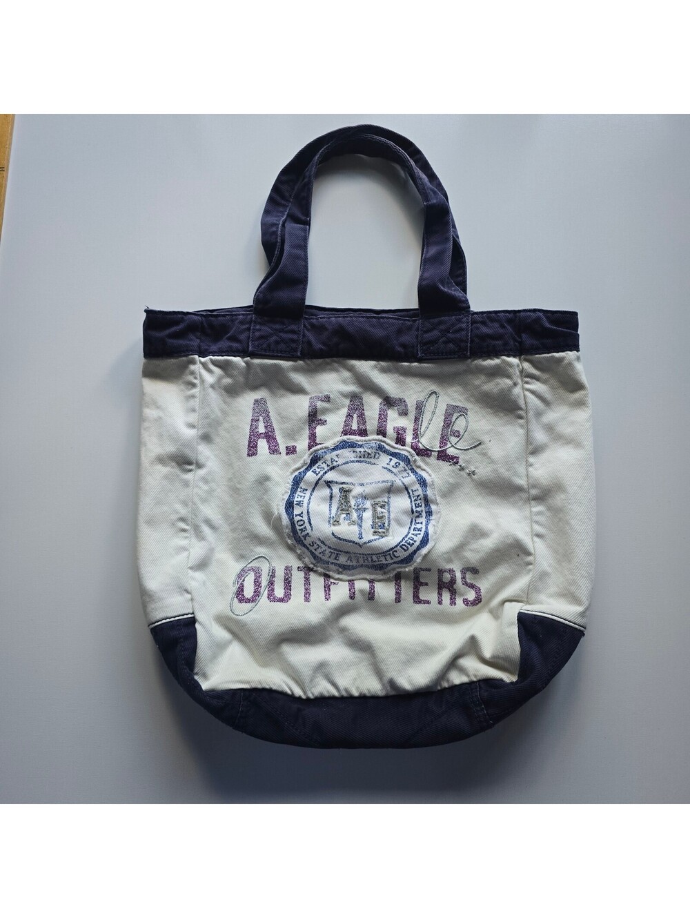 Vintage Abercrombie & Fitch A. Eagle Canvas Tote Bag Y2K Prep Blue